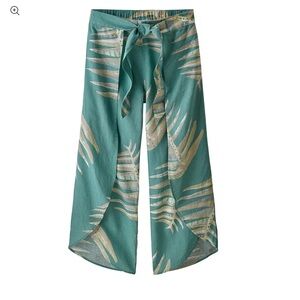 Patagonia Pants Womens Teal Blue Hemp Blend Garden Island Wide Leg side slits